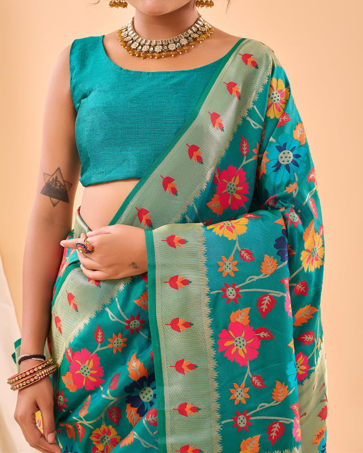 Bright Blue Luxury Paithani Silk Saree - PAHRAVA