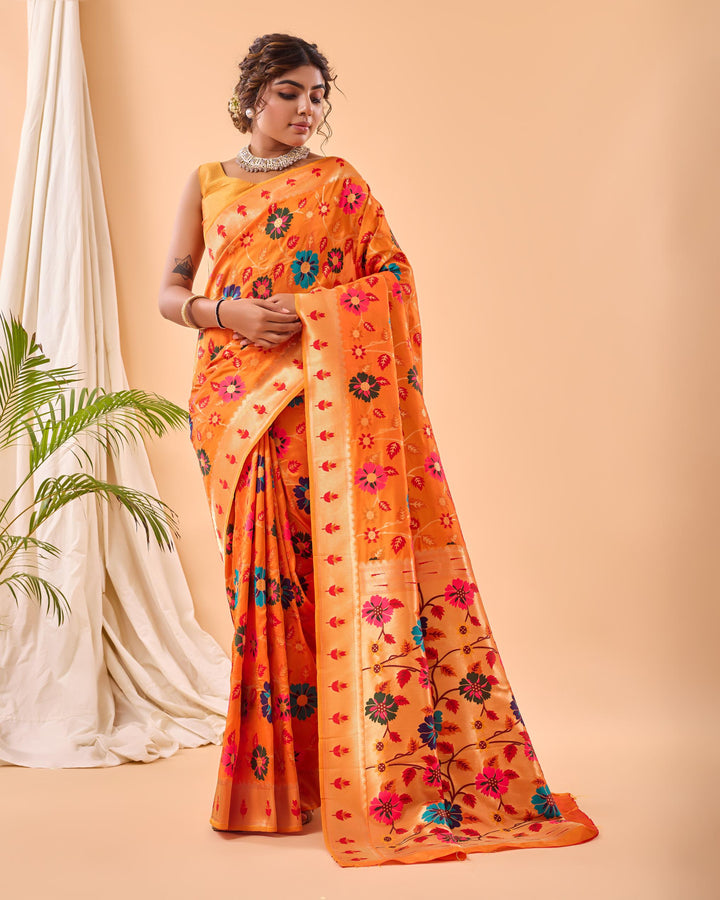 Rust Orange Luxury Paithani Silk Saree - PAHRAVA