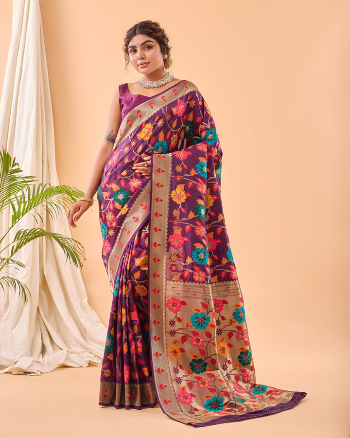 Pure Purple Luxury Paithani Silk Saree - PAHRAVA