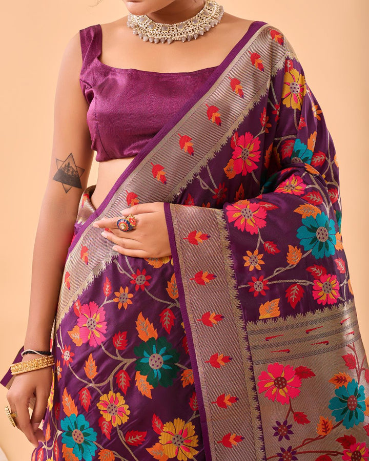 Pure Purple Luxury Paithani Silk Saree - PAHRAVA