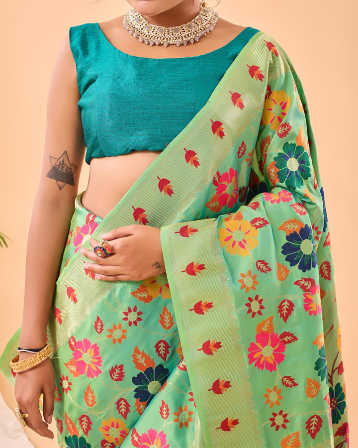 Creamish Green Luxury Paithani Silk Saree - PAHRAVA