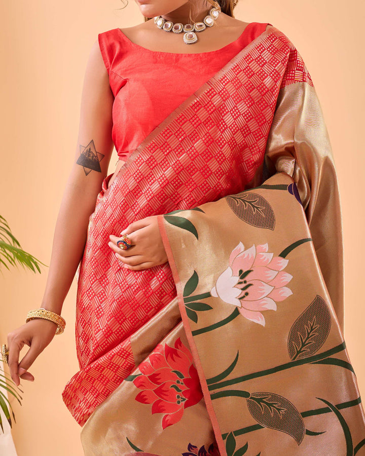 Tan Orange Paithani Silk Saree - PAHRAVA