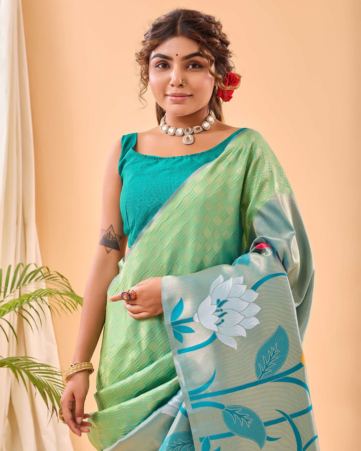 Antique Green Paithani Silk Saree - PAHRAVA