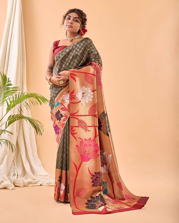 Sliver Grey Paithani Silk Saree - PAHRAVA