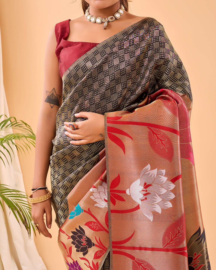 Sliver Grey Paithani Silk Saree - PAHRAVA