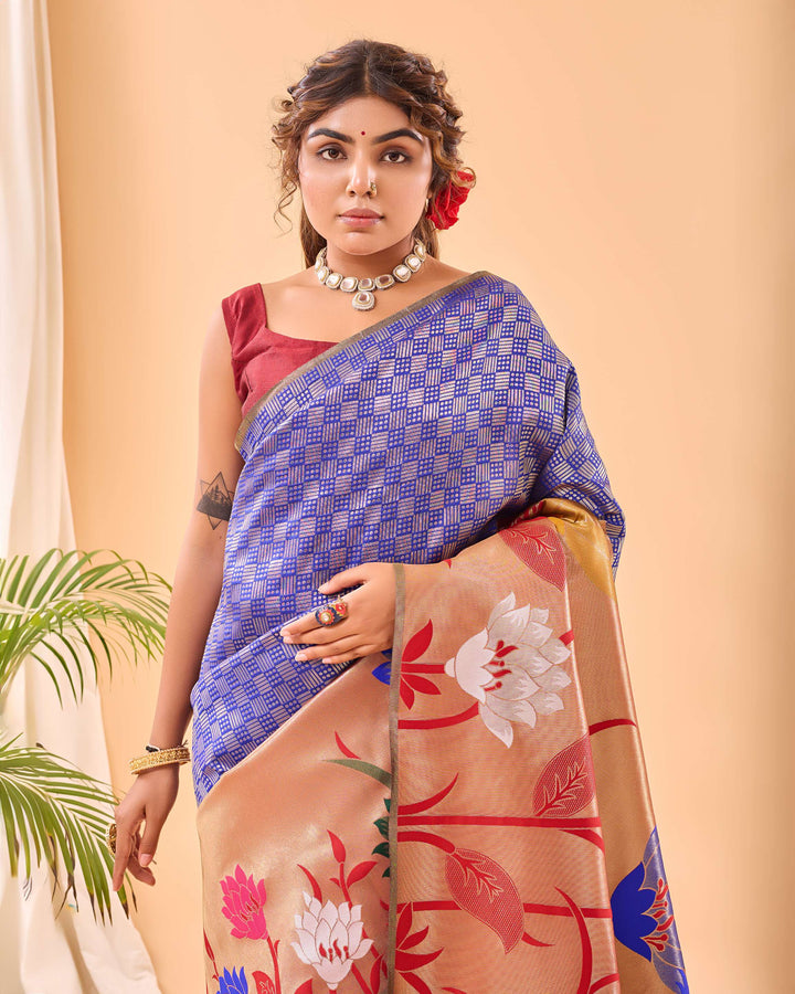 Navy Blue Paithani Silk Saree - PAHRAVA