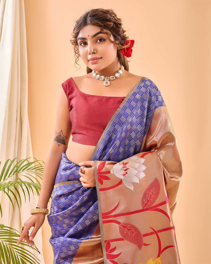 Navy Blue Paithani Silk Saree - PAHRAVA