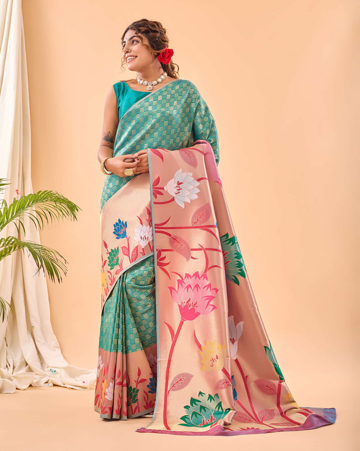 Rama Green Paithani Silk Saree - PAHRAVA