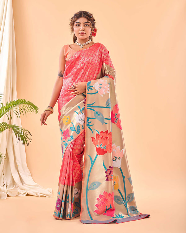 Dark Pink Paithani Silk Saree - PAHRAVA