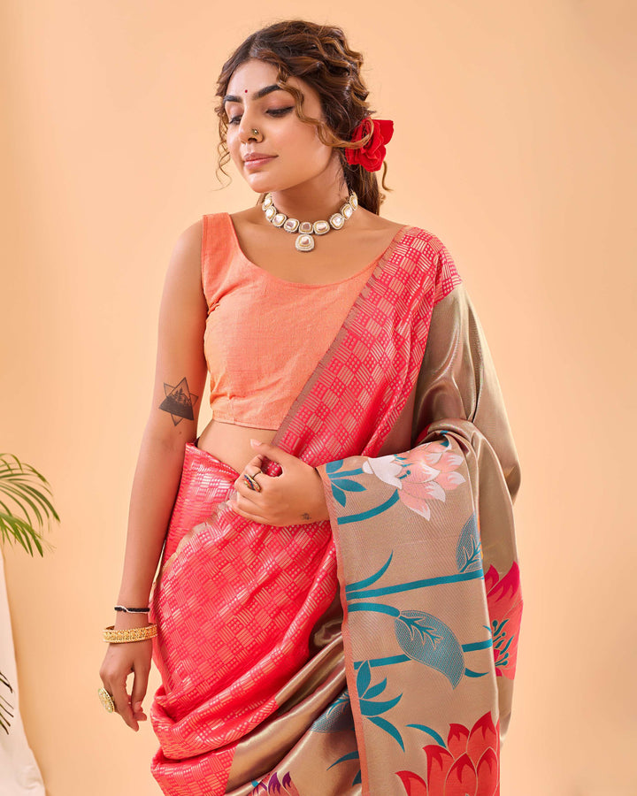 Dark Pink Paithani Silk Saree - PAHRAVA