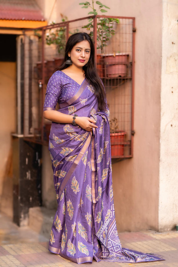 Pale Purple soft crape with Zari Pattu border saree.