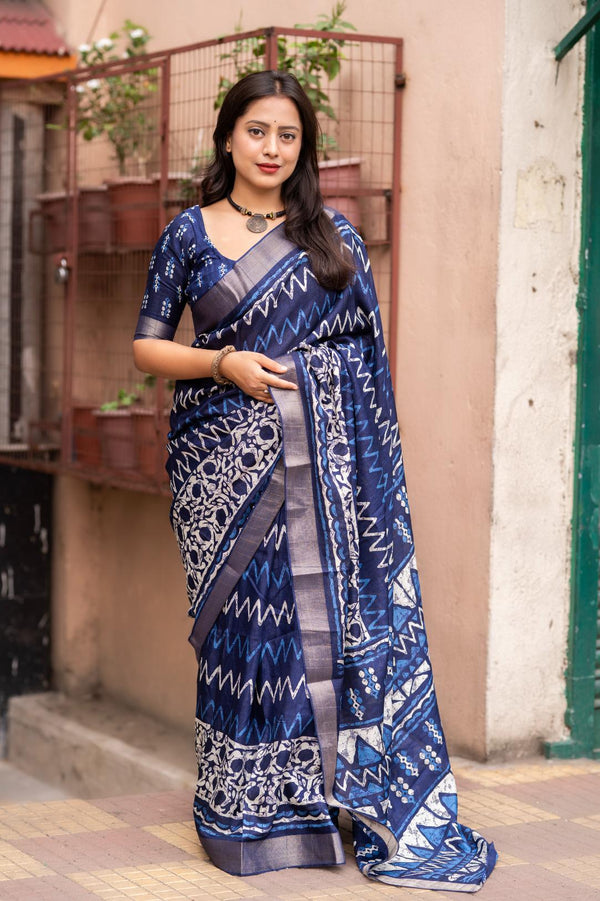 Royal Blue Soft Silk Slub Woven Saree.