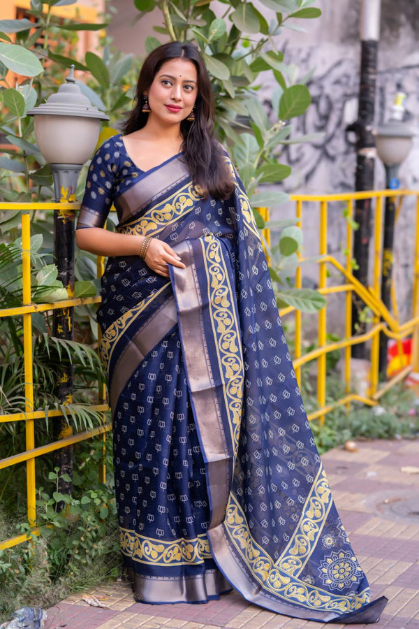 Royal Blue Soft Slub Cotton Saree.