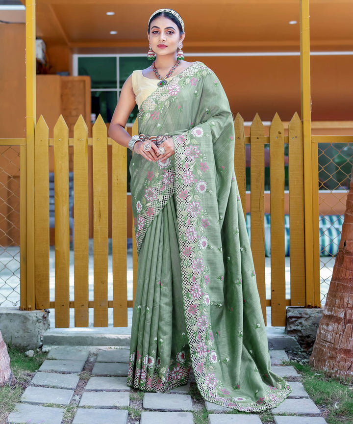 Pistachio Green silk saree - PAHRAVA