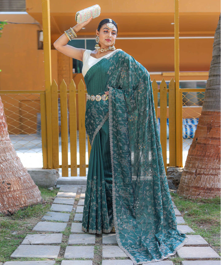 Olive Green soft silk saree - PAHRAVA