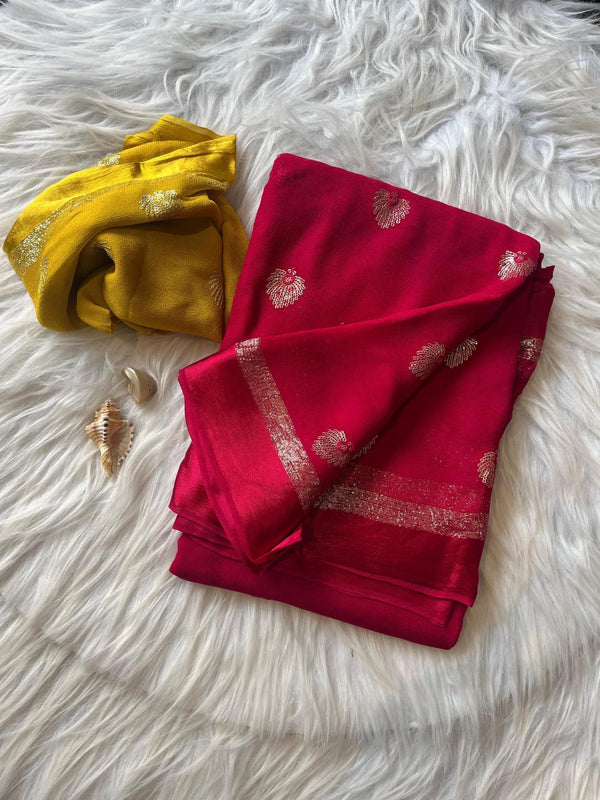 Dark Pink Pure Viscose Georgette With satin border Saree