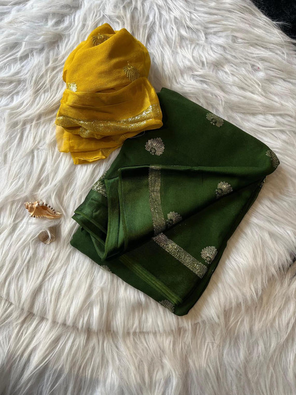 Leaf Green Pure Viscose Georgette With satin border Saree