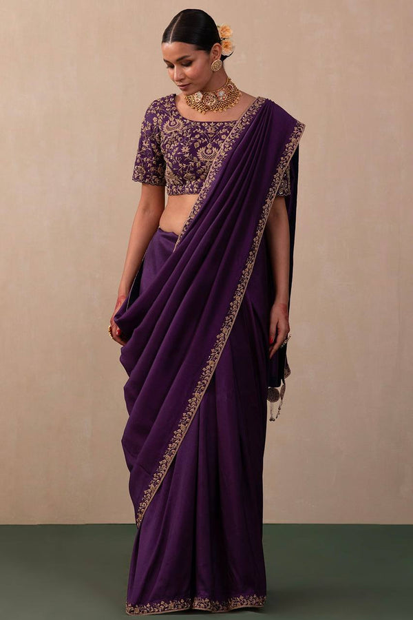 Deep Violet Two Tone Vichitra Silk with  Embroidery Coding & Sequins Work saree