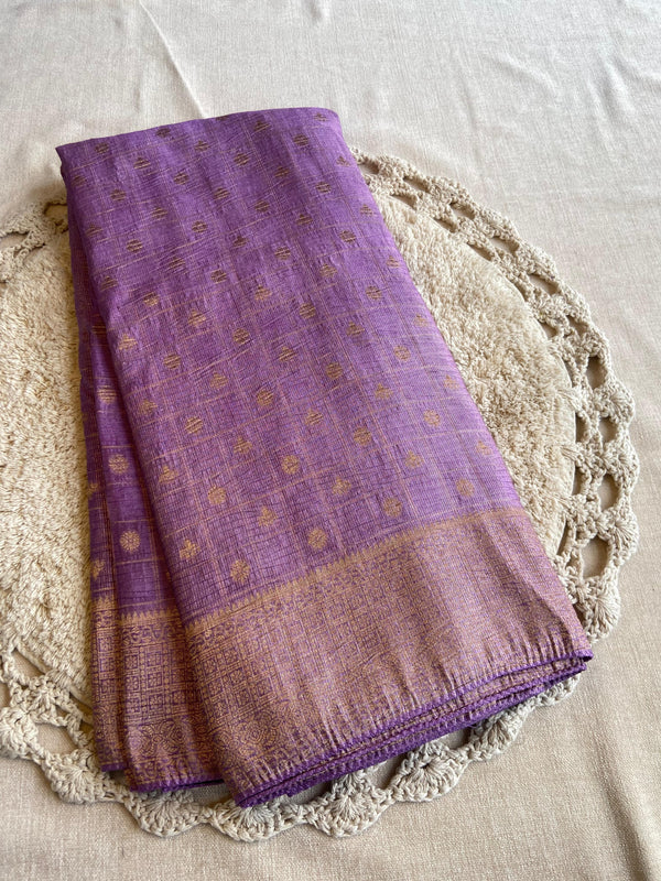 Pastel Purple Soft Banarasi Khadi Zari Crushed Silk Saree