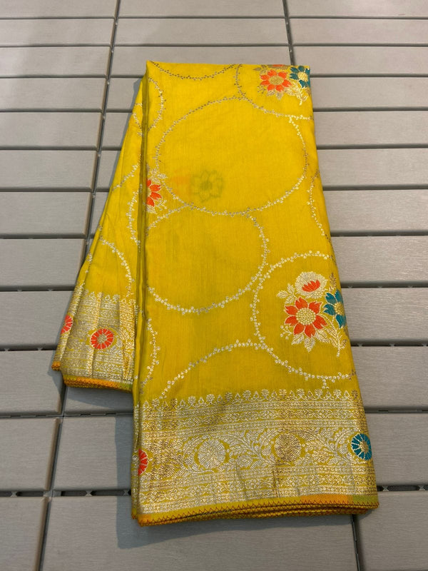 Mustard Yellow Soft Russian Silk Saree