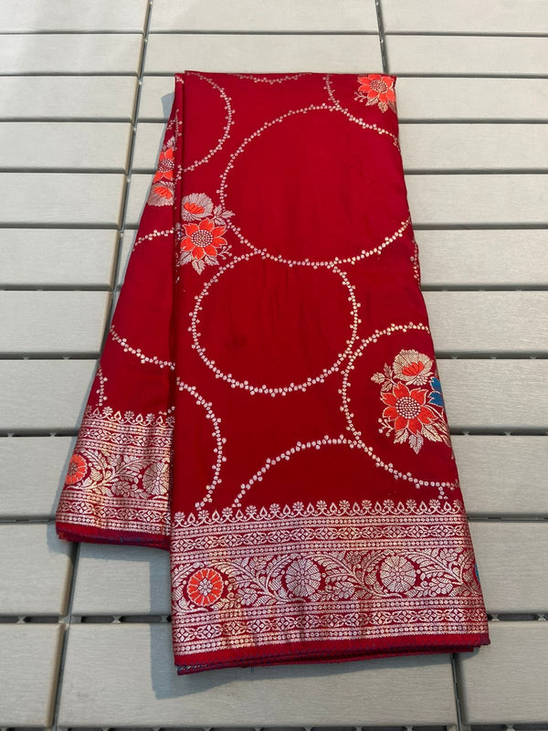 Traditional Red Soft Russian Silk Saree