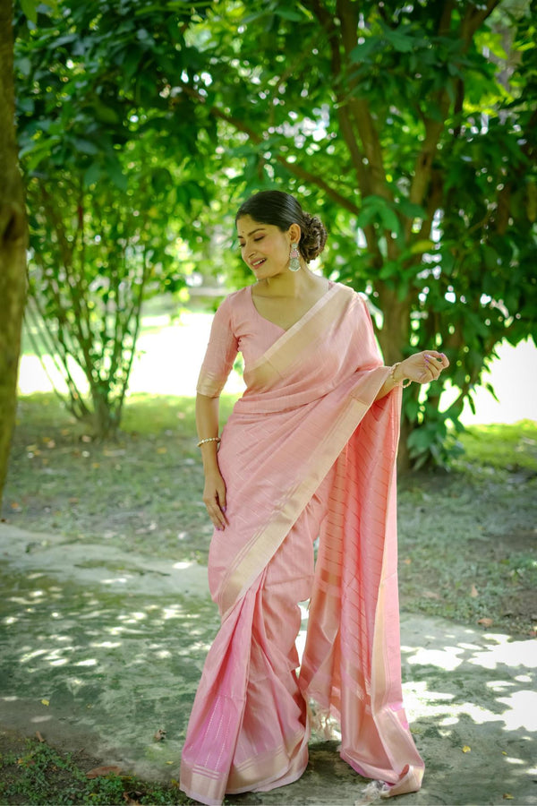 Light Pink Banarasi Raw Silk Saree