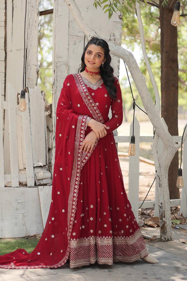 Traditional Red Faux Blooming Gown.