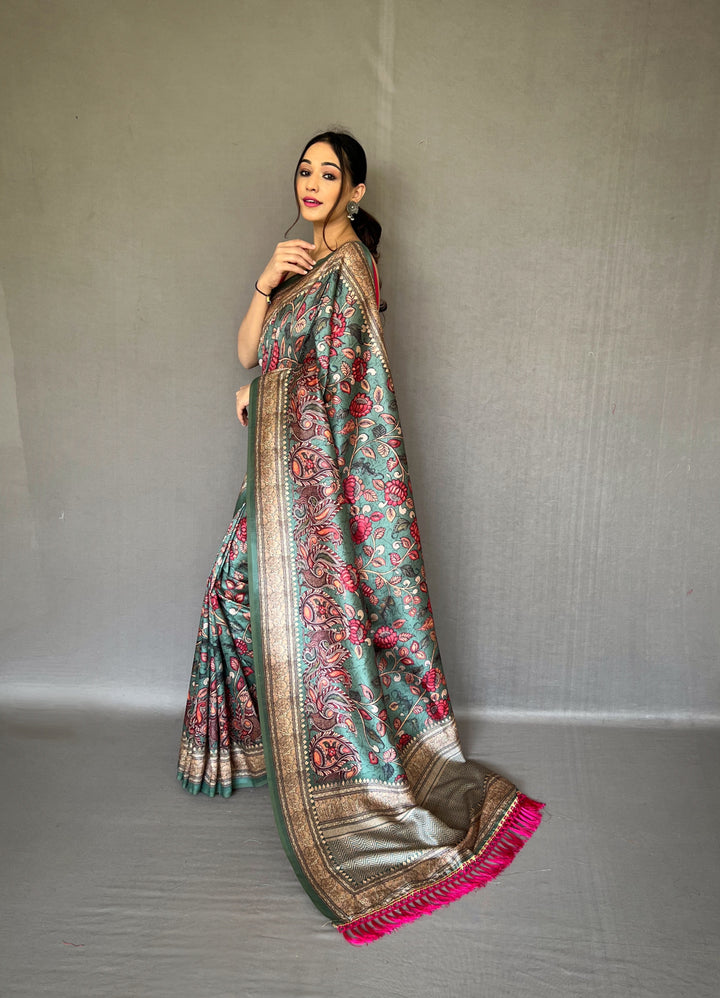 Teal Green Soft silk saree - PAHRAVA