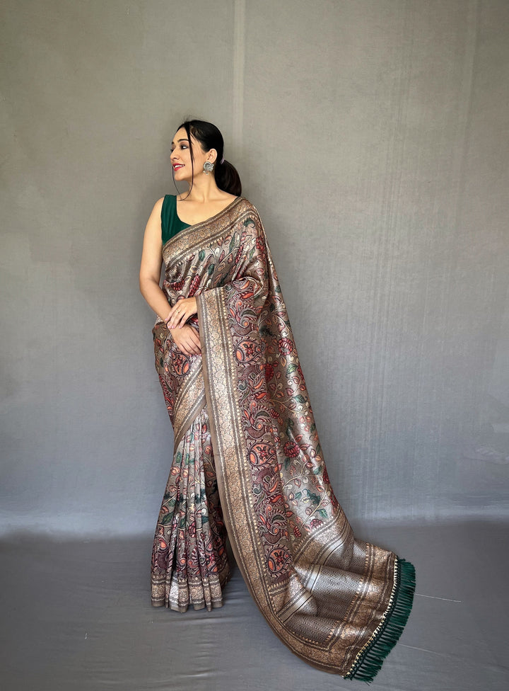 Silver Grey Soft silk saree - PAHRAVA