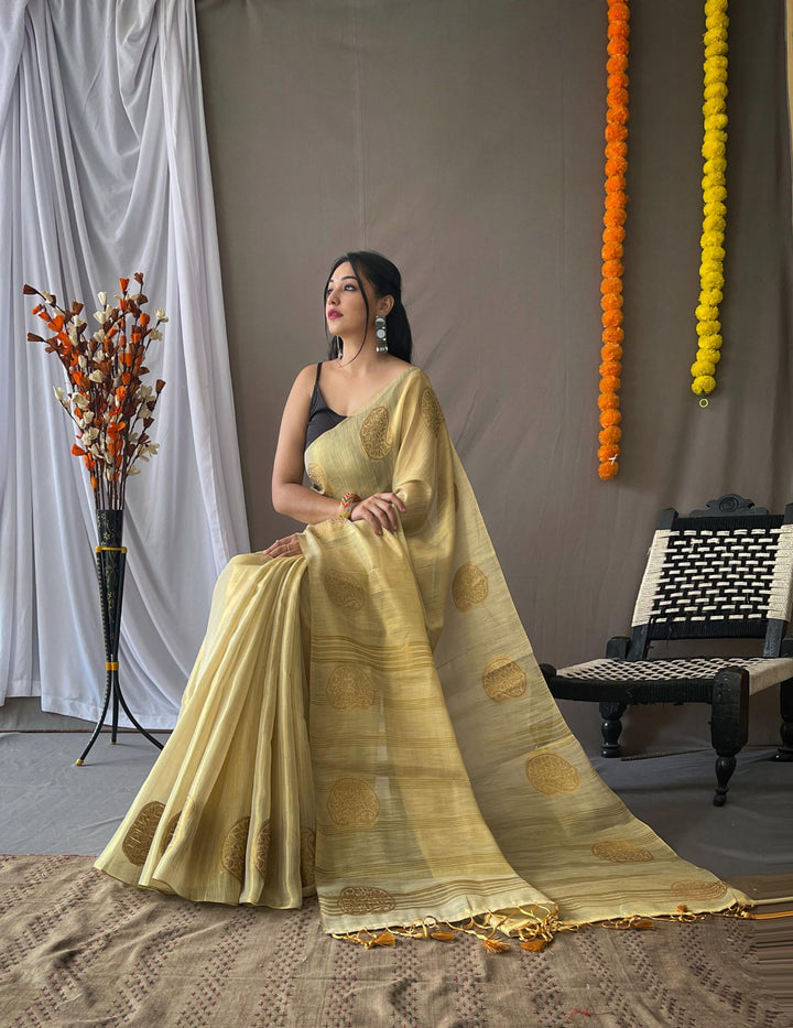 Caramel Cream Tissue Silk Saree - PAHRAVA