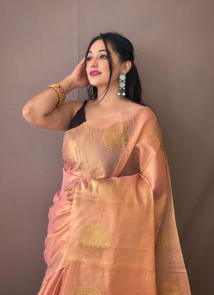 Plum Peach Tissue Silk Saree - PAHRAVA