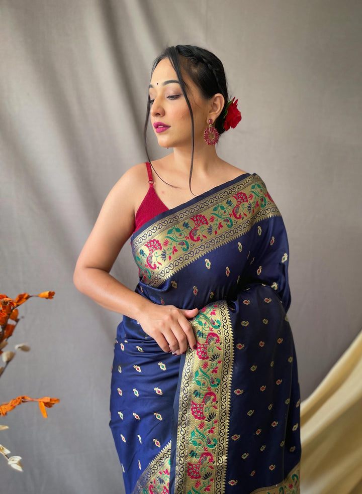 Dark Blue Paithani Soft Silk Saree - PAHRAVA