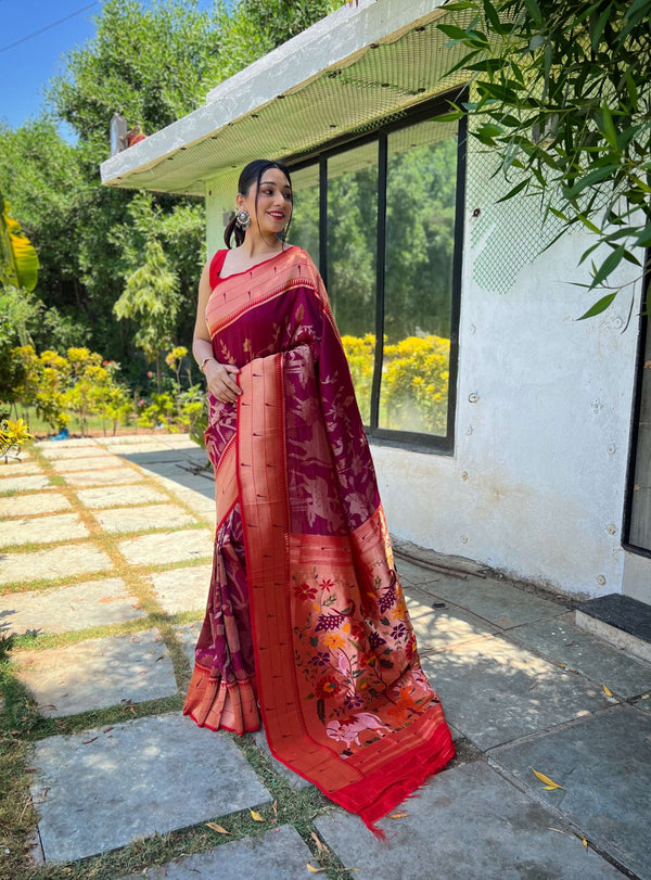 Pure Purple Soft Paithani Silk Saree - PAHRAVA