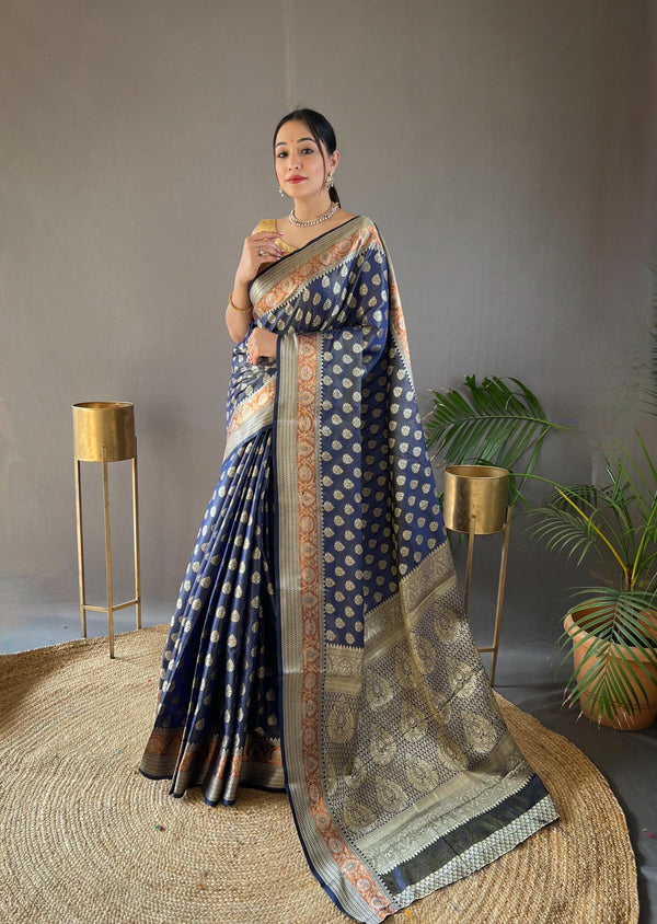 Royal blue rosy soft silk saree - PAHRAVA