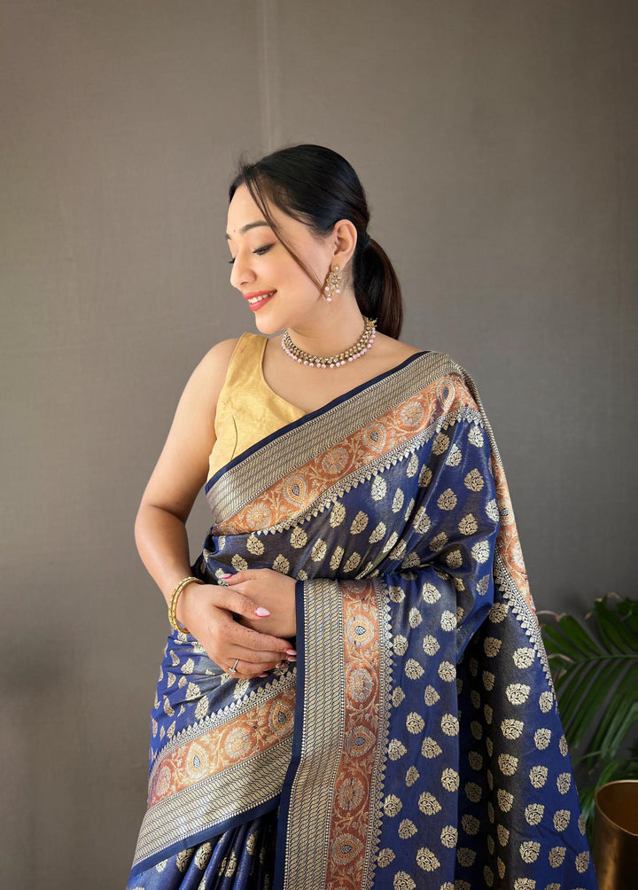 Royal blue rosy soft silk saree - PAHRAVA