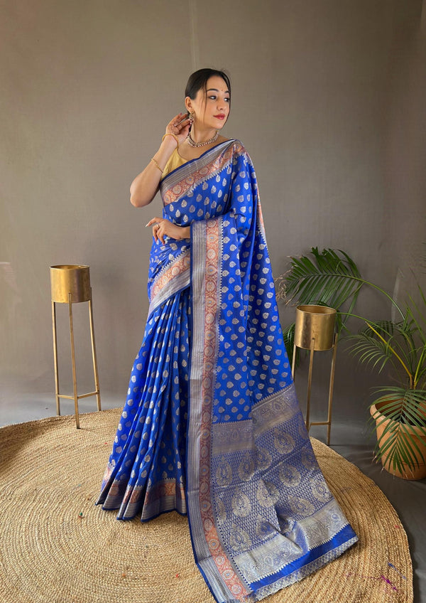 Ink blue rosy soft silk saree - PAHRAVA