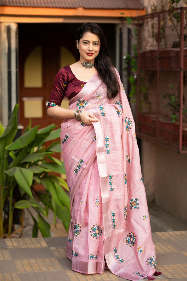 Rose Pink Soft Kota Silk Saree.