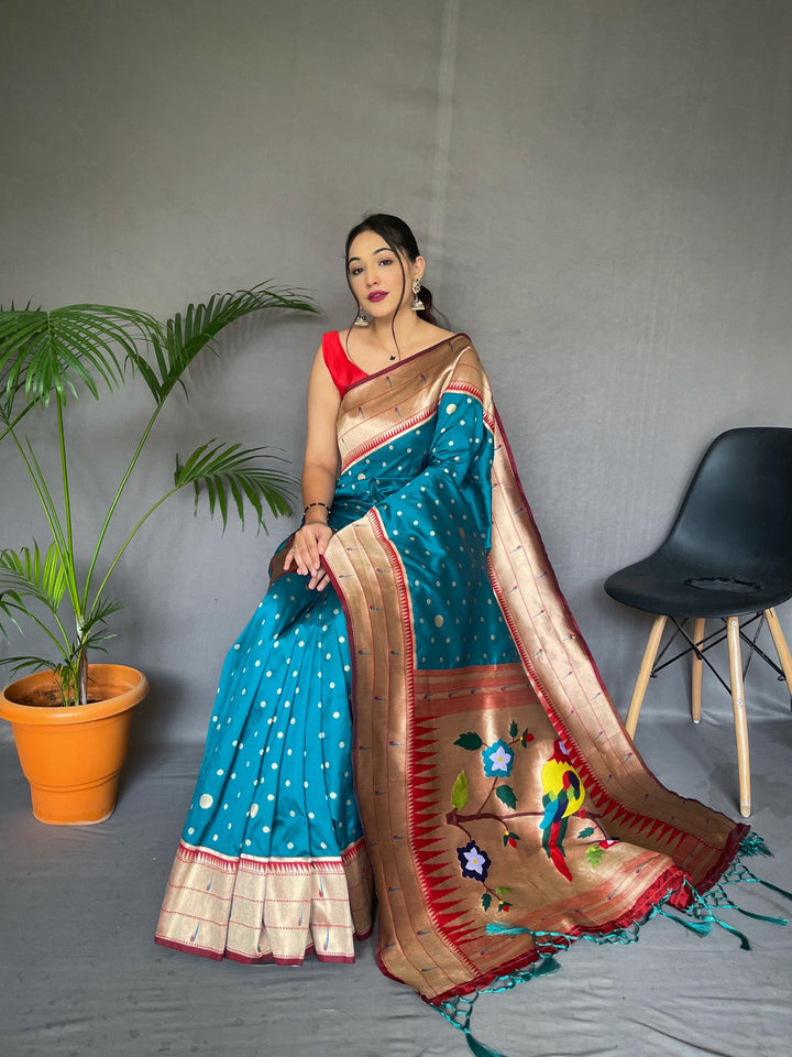 Navy Blue Pure Paithani Silk Saree - PAHRAVA