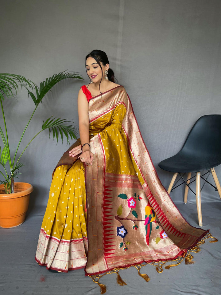 Mustard Yellow Pure Paithani Silk Saree - PAHRAVA