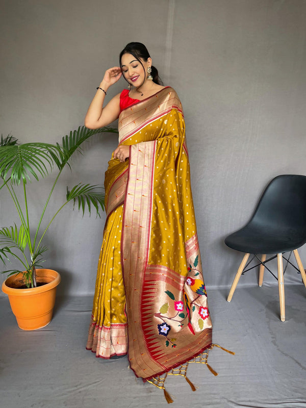 Mustard Yellow Pure Paithani Silk Saree - PAHRAVA