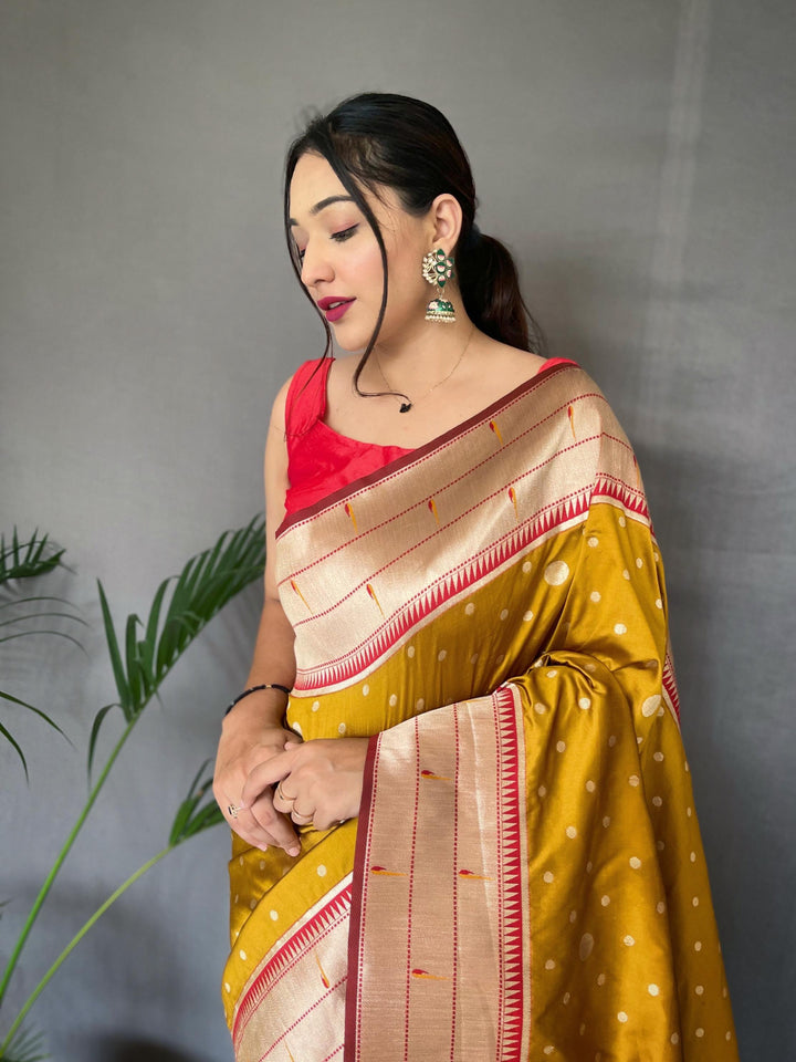 Mustard Yellow Pure Paithani Silk Saree - PAHRAVA