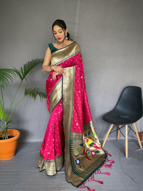 Rani Pink Pure Paithani Silk Saree - PAHRAVA