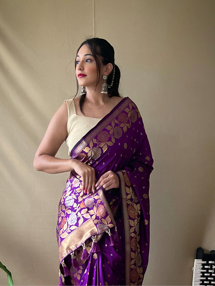 Purple soft silk saree with zari weaving - PAHRAVA