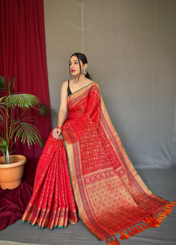 Rosy Red Patola Weaving Silk Saree - PAHRAVA