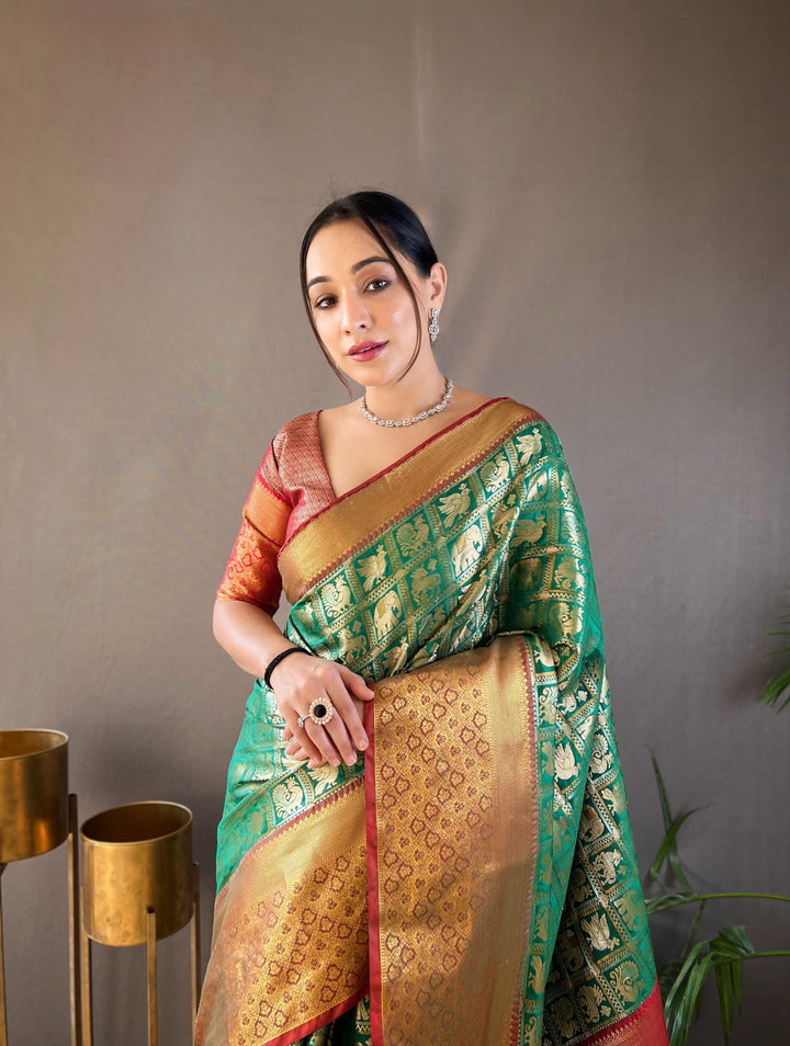 Green With Maroon Border Pattu Silk Saree - PAHRAVA