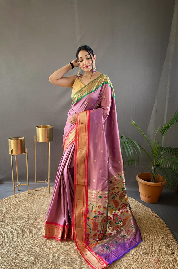 Lavender Ganga Jamuna Border Paithani Weave Saree - PAHRAVA