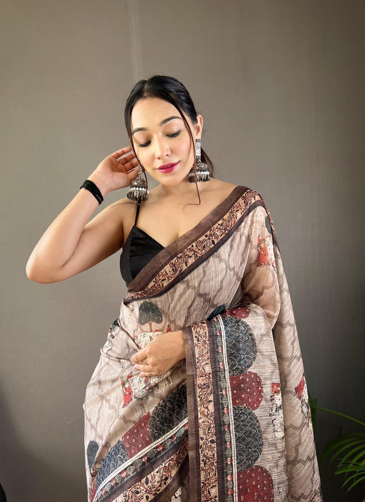 Silver Grey Cotton Tussar Silk Saree - PAHRAVA