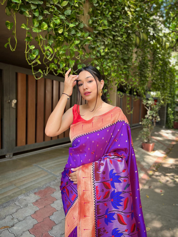 True Purple Pure Banarasi Paithani Silk Saree - PAHRAVA