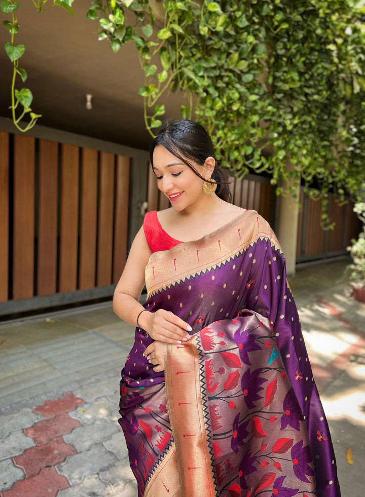 Ultra Violet Pure Banarasi Paithani Silk Saree - PAHRAVA