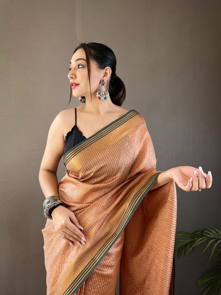 Dusk Orange Soft Silk Sarees with Zari Chex Weaving - PAHRAVA